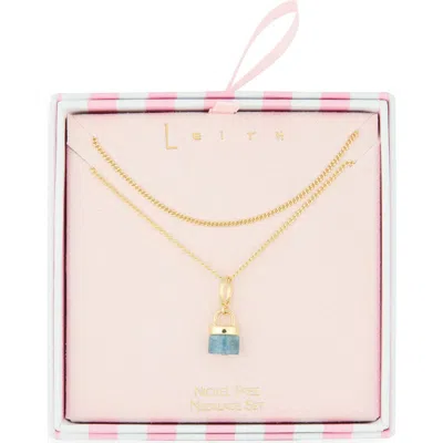Leith Set Of 2 Stone Lock Pendant Necklaces In Gold