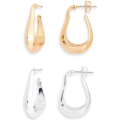Leith Set Of 2 Wavy Oval Hoop Earrings In Gold