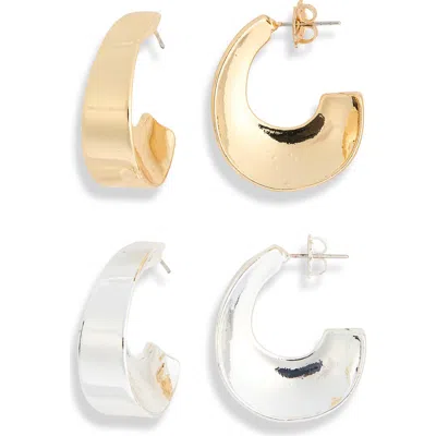 Leith Set Of 2 Wide Hoop Earrings In Gold- Silver