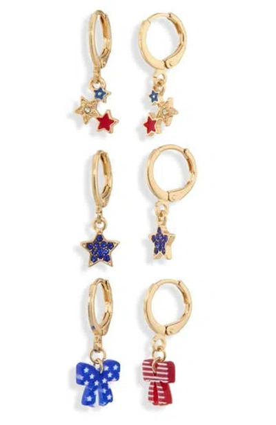 Leith Set Of 3 Americana Charm Hoop Earrings In Multi