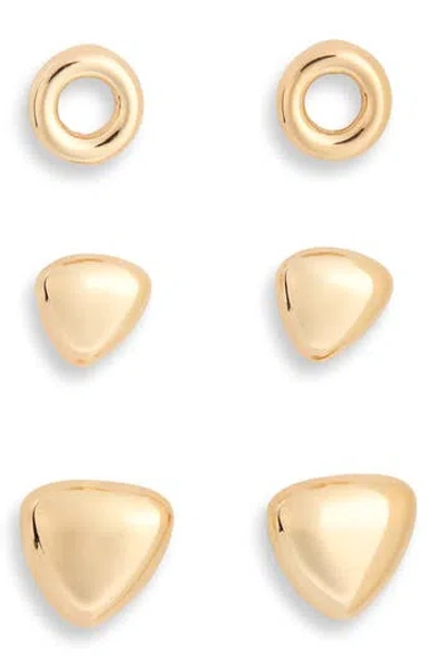 Leith Set Of 3 Assorted Geometric Stud Earrings In Gold