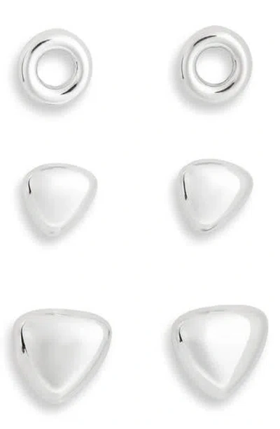 Leith Set Of 3 Assorted Geometric Stud Earrings In Metallic