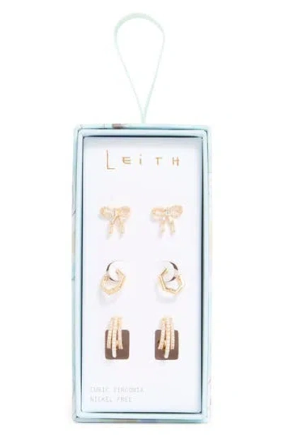 Leith Set Of 3 Assorted Stud & Huggie Hoop Earrings In Gold