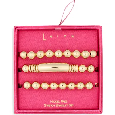 Leith Set Of 3 Bar And Bead Stretch Bracelets In Gold