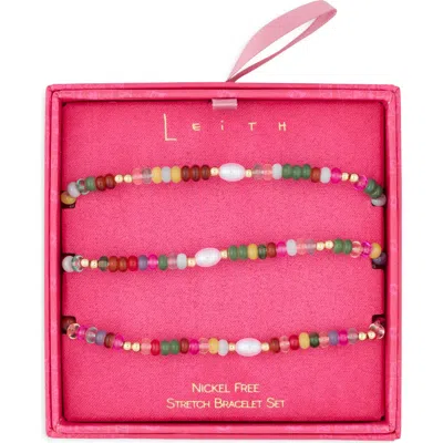 Leith Set Of 3 Bead & Imitation Pearl Stretch Bracelets In Multi