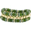 Leith Set Of 3 Beaded Stretch Bracelets In Green