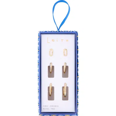 Leith Set Of 3 Cubic Zirconia Oval Stud & Huggie Hoop Earrings In Orange