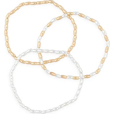 Leith Set Of 3 Metal Bead Stretch Bracelets In Multi