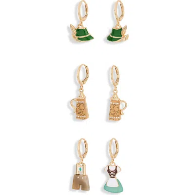 Leith Set Of 3 Oktoberfest Huggie Hoop Earrings In Brown Multi- Gold