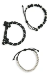 Leith Set Of 3 Paracord Beaded Bracelets In Black