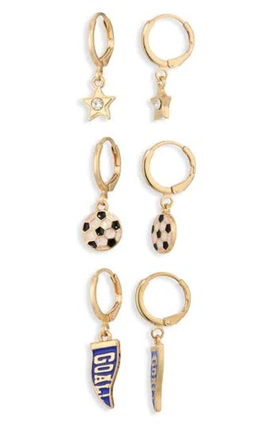 Leith Set Of 3 Soccer Charm Hoop Earrings In Gold