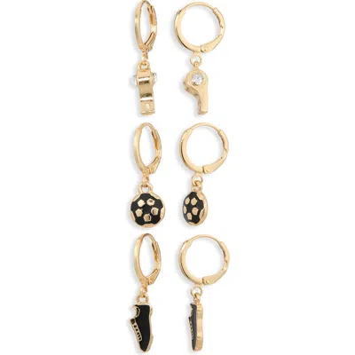 Leith Set Of 3 Soccer Charm Hoop Earrings In Multi