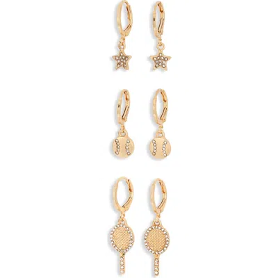 Leith Set Of 3 Tennis Drop Earrings In Gold