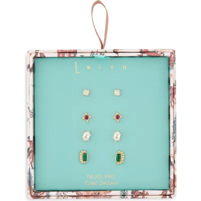 Leith Set Of 4 Cubic Zirconia Geometric Stud Earrings