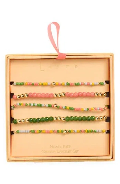 Leith Set Of 5 Beaded Stretch Bracelets In Green