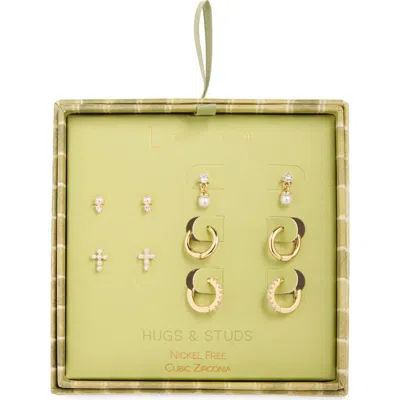 Leith Set Of 5 Cubic Zirconia & Cultured Pearl Stud, Drop & Huggie Hoop Earrings In Clear- Gold