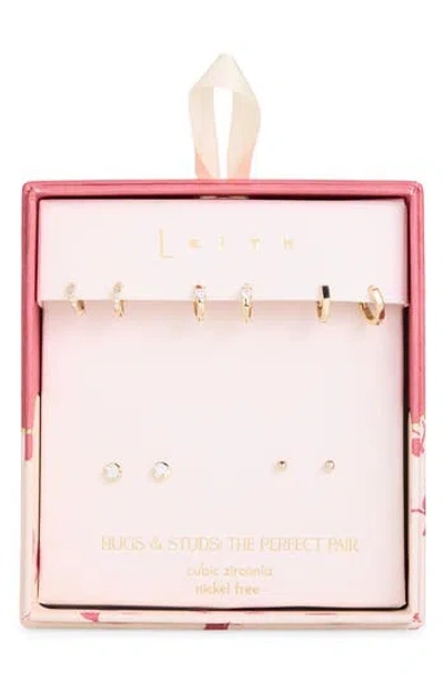 Leith Set Of 5 Cubic Zirconia Bezel Stud & Hoop Earrings In Gold