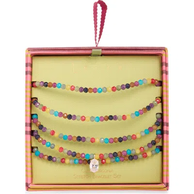 Leith Set Of 5 Cubic Zirconia Charm Beaded Stretch Bracelets In Clear- Rainbow Multi- Gold