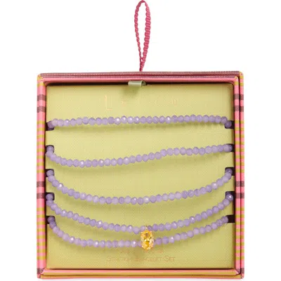 Leith Set Of 5 Cubic Zirconia Charm Beaded Stretch Bracelets In Yellow- Purple- Gold