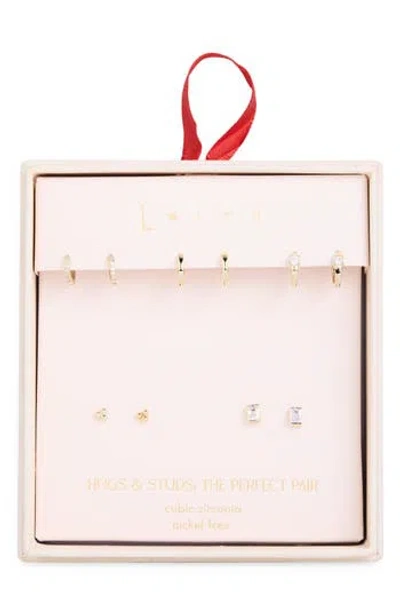 Leith Set Of 5 Cubic Zirconia Dot Stud & Hoop Earrings In Gold