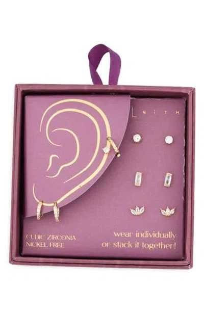 Leith Set Of 5 Cubic Zirconia Earrings In Gold