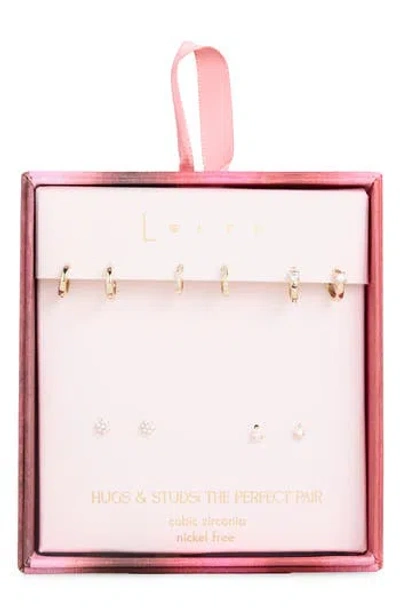 Leith Set Of 5 Cubic Zirconia Stud & Huggie Hoop Earrings In Gold