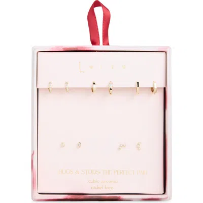 Leith Set Of 5 Cubic Zirconia Stud & Huggie Hoop Earrings In Gold