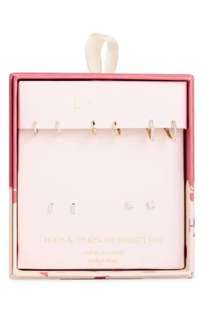 Leith Set Of 5 Cubic Zirconia Stud & Huggie Hoop Earrings In Gold