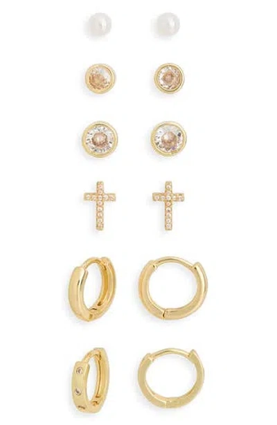 Leith Set Of 6 Assorted Stud & Hoop Earrings In Gold