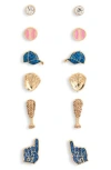 Leith Set Of 6 Baseball Stud Earrings In Multi
