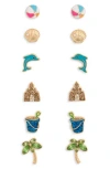 Leith Set Of 6 Beach Stud Earrings In Multi
