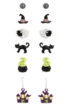 Leith Set Of 6 Cat Stud Earrings In Black