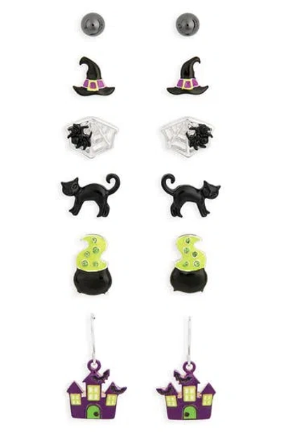 Leith Set Of 6 Cat Stud Earrings In Black