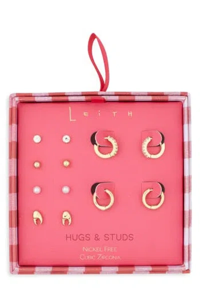 Leith Set Of 6 Cubic Zirconia & Faux Pearl Lobster Stud & Huggie Hoop Earrings In Gold