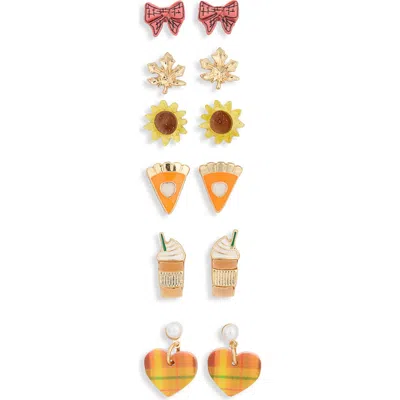 Leith Set Of 6 Fall Stud & Drop Earrings In Yellow
