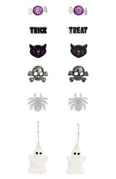 Leith Set Of 6 Ghost Stud Earrings In Black