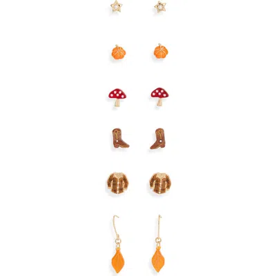 Leith Set Of 6 Harvest Stud & Drop Earrings In Multi