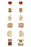 Leith Set Of 6 Lederhosen Stud Earrings In Gold