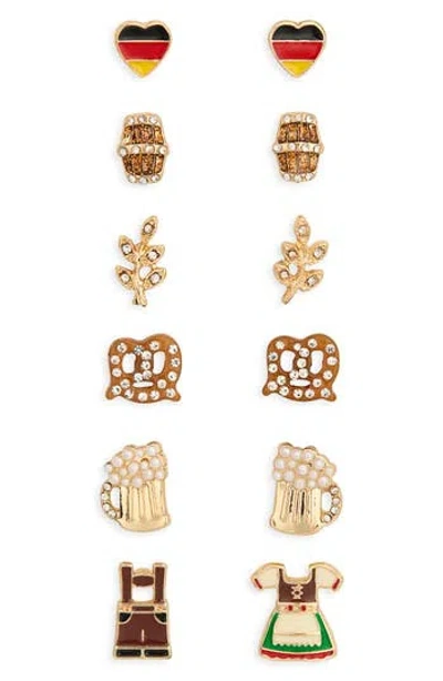 Leith Set Of 6 Lederhosen Stud Earrings In Gold