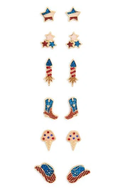 Leith Set Of 6 Red, White & Blue Stud Earrings