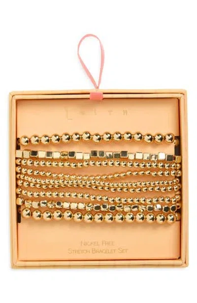 Leith Set Of 9 Metallic Beaded Stretch Bracelets In Gold