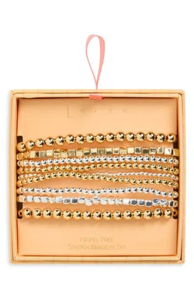 Leith Set Of 9 Metallic Beaded Stretch Bracelets In Gold