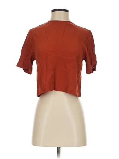 Pre-owned Leith Short Sleeve Top Orange Mock Neckline Tops
