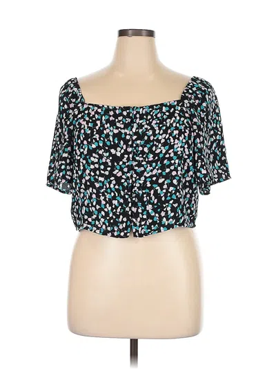 Pre-owned Leith Short Sleeve Top Teal Sweetheart Neckline Tops In Blue