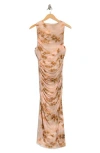 Leith Sleeveless Ruched Mesh Midi Dress In Multi