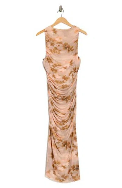 Leith Sleeveless Ruched Mesh Midi Dress In Multi