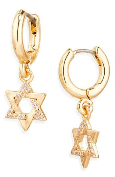 Leith Star Of David Cubic Zirconia Drop Huggie Hoop Earrings In Brown