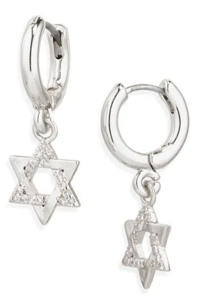 Leith Star Of David Cubic Zirconia Drop Huggie Hoop Earrings In Silver
