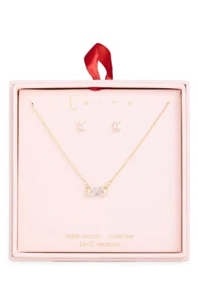 Leith Stone Drop Necklace & Stud Earrings Set In Gold