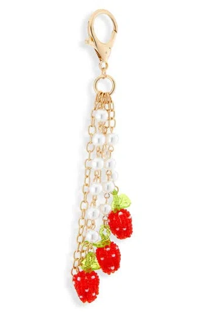 Leith Strawberry Beaded Bag Charm In Red